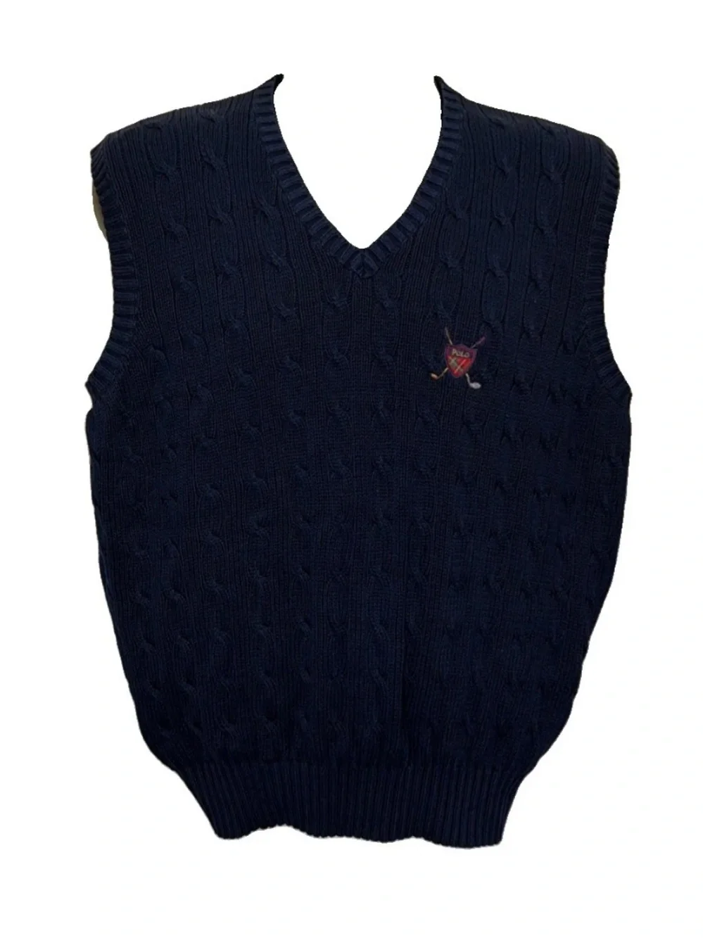 Vintage Polo Ralph Lauren Sweater Vest Mens Size L Golf Cable Knit Crest